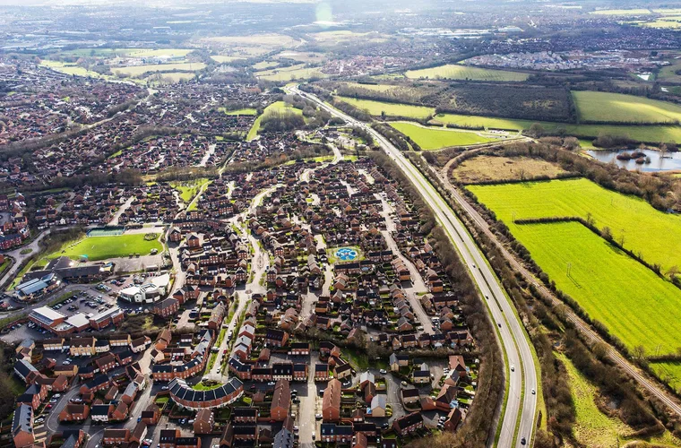 Aerial view of strategic land on the eastern edge of Swindon